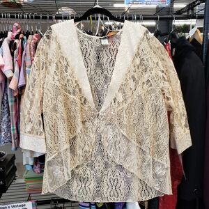Vintage Dead Stock 1990s MSK Cream Lace Overlay Jacket with Metallic Accents